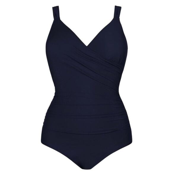 CUPSHE Plus Size 1X Navy Blue V-Neck One Piece Swimsuit Tummy Control Women - Picture 4 of 9